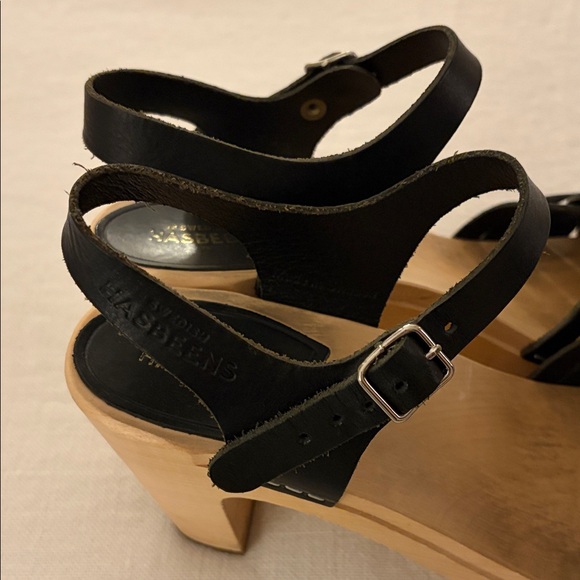 Swedish Hasbeens Black Leather Clogs/ Heels main image 6
